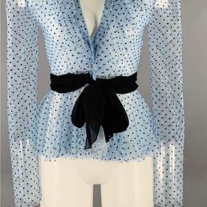 Philosophy Blue Long Sleeve Tie Front Peplum Blouse